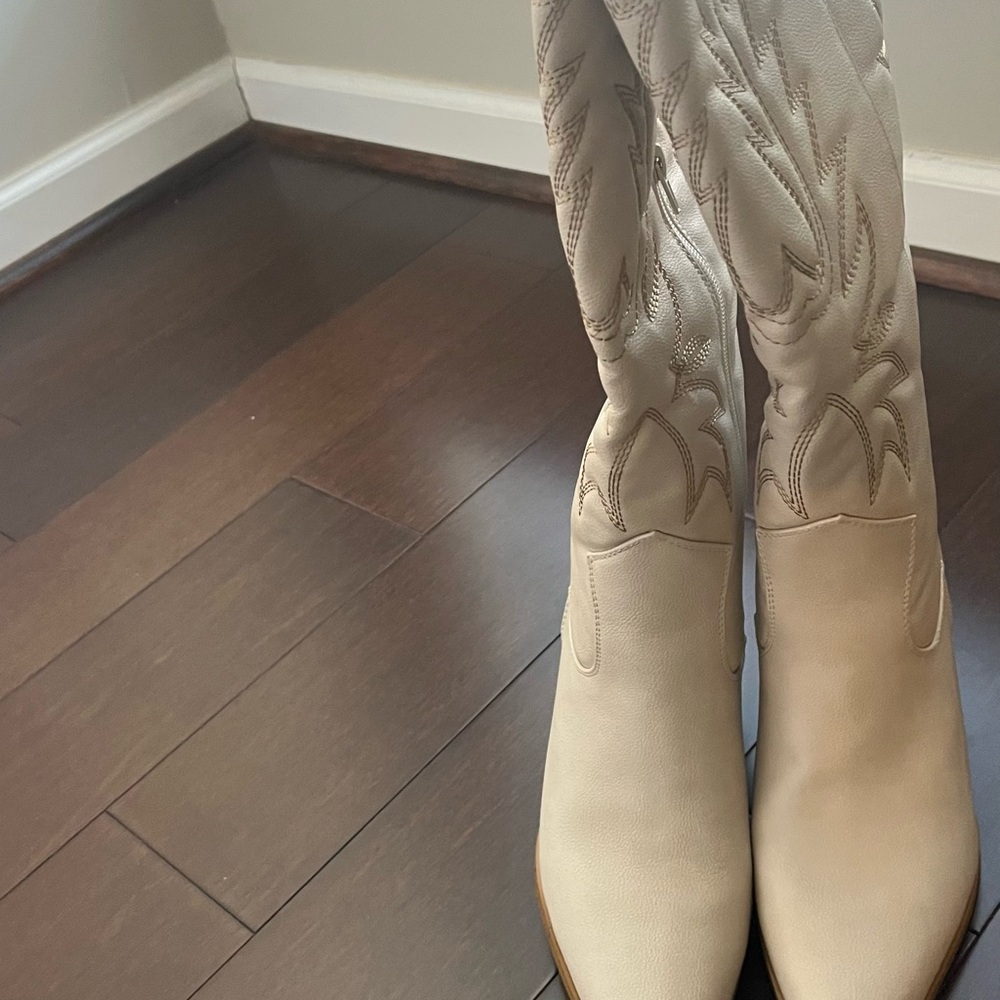 Elila Beige Over-the-Knee Western Boots